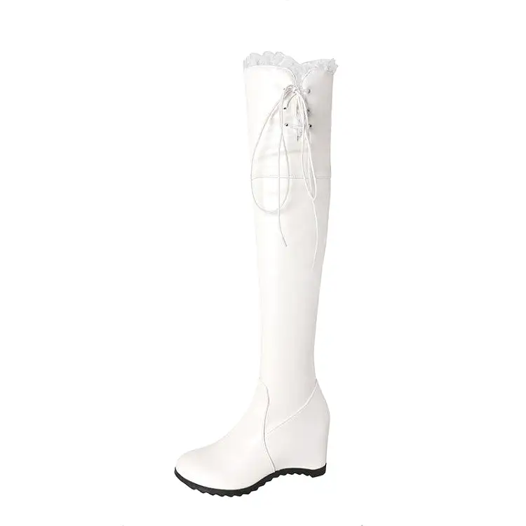 Women's Tied Straps Inside Heighten Wedge Heel Over-The-Knee Boots