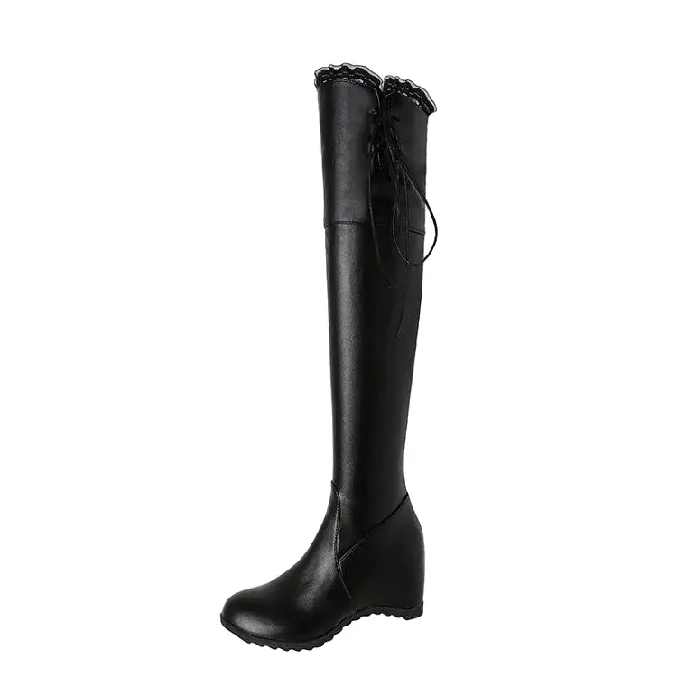 Women's Tied Straps Inside Heighten Wedge Heel Over-The-Knee Boots