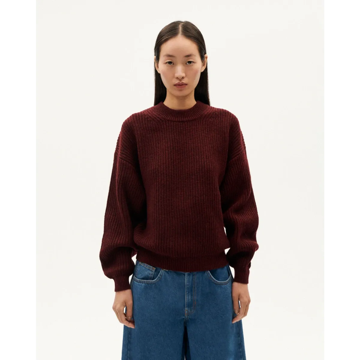 Wool Carmen Sweater - Garnet