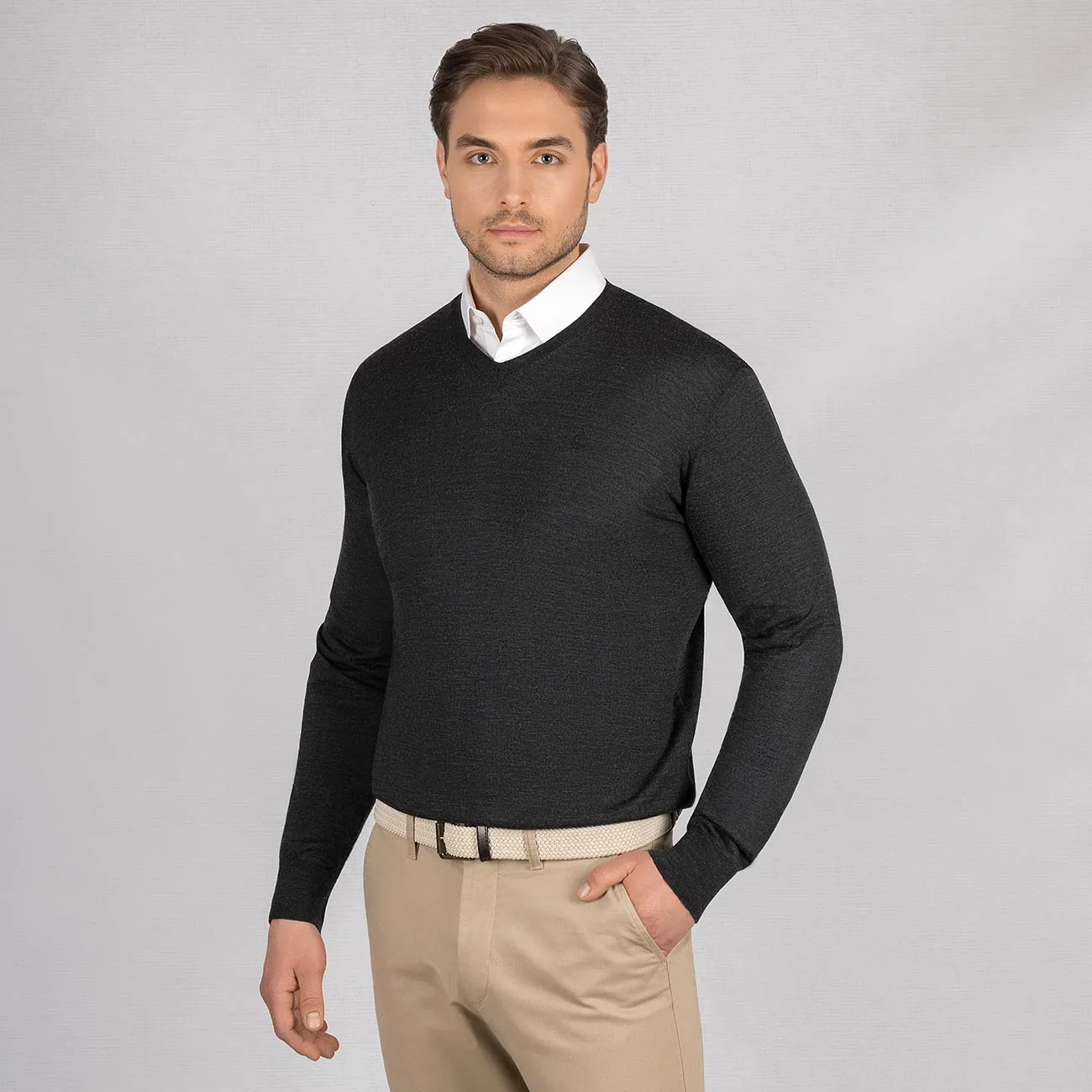 Wool Pullover Light V Neck Men