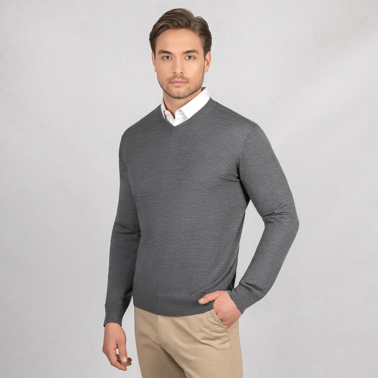 Wool Pullover Light V Neck Men