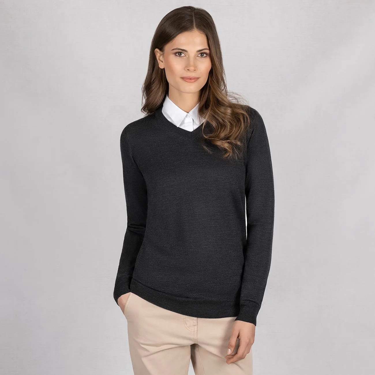 Wool Pullover Light V Neck Women